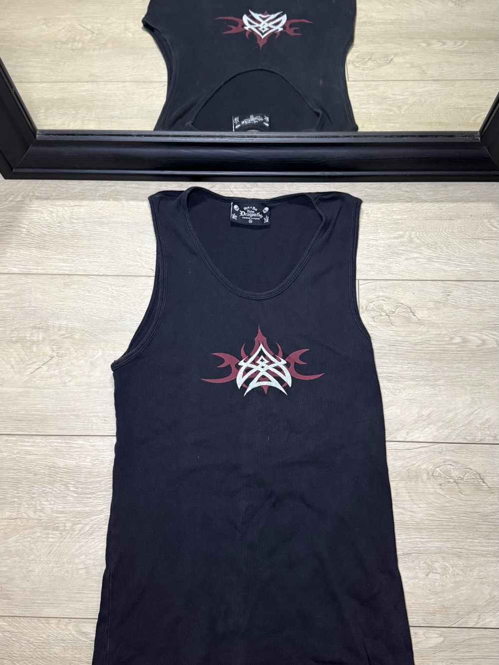 New Y2K 2000s Dragonfly Tribal Logo Black Tank Top Shirt